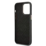 Coque iPhone 14 Pro Max - Guess toile similicuir avec logo métallique doré en relief - Noir