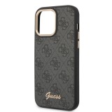 Coque iPhone 14 Pro Max - Guess toile similicuir avec logo métallique doré en relief - Noir