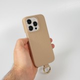 Coque iPhone 14 Pro Max - Premium cuir véritable de luxe avec lanière en cuir réglable et amovible + MagSafe - Beige