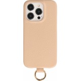 Coque iPhone 14 Pro Max - Premium cuir véritable de luxe avec lanière en cuir réglable et amovible + MagSafe - Beige