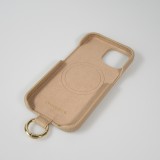 Coque iPhone 14 Pro Max - Premium cuir véritable de luxe avec lanière en cuir réglable et amovible + MagSafe - Beige