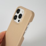 Coque iPhone 14 Pro Max - Premium cuir véritable de luxe avec lanière en cuir réglable et amovible + MagSafe - Beige