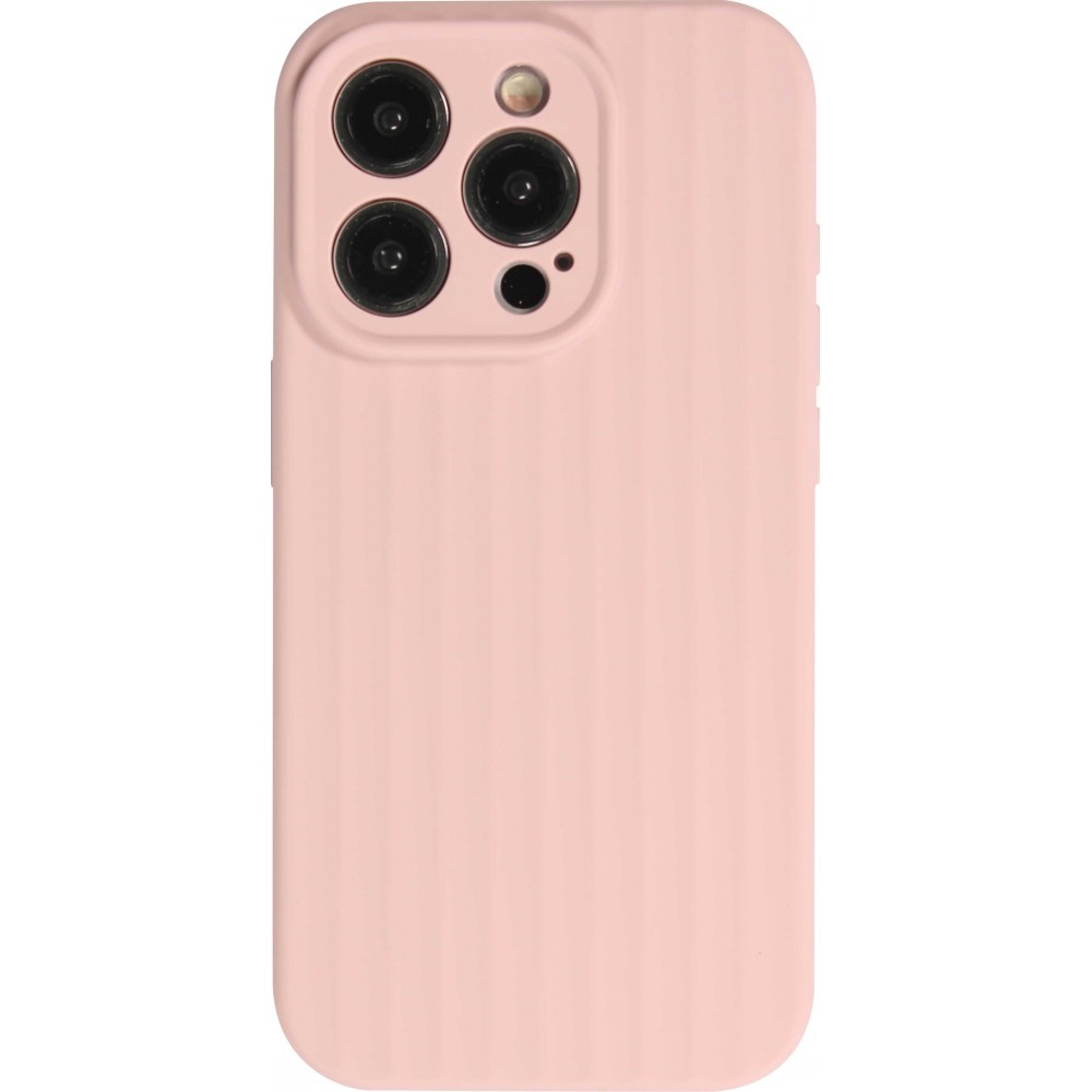 iPhone 15 Pro Case Hülle - Mattes Soft-Touch-Silikon mit Relieflinien - Rosa