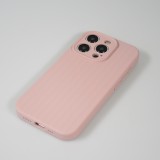 iPhone 15 Pro Case Hülle - Mattes Soft-Touch-Silikon mit Relieflinien - Rosa