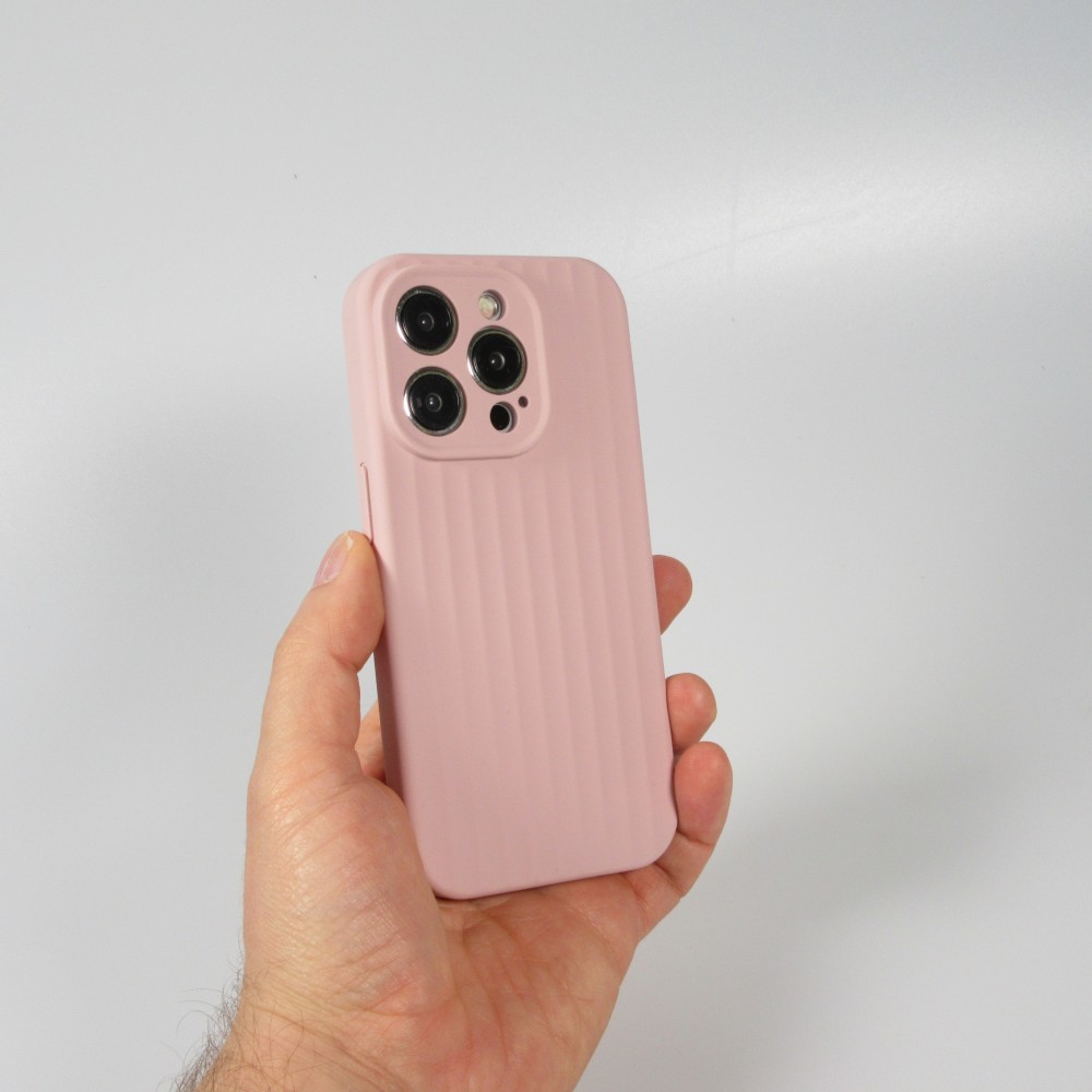 iPhone 15 Pro Case Hülle - Mattes Soft-Touch-Silikon mit Relieflinien - Rosa