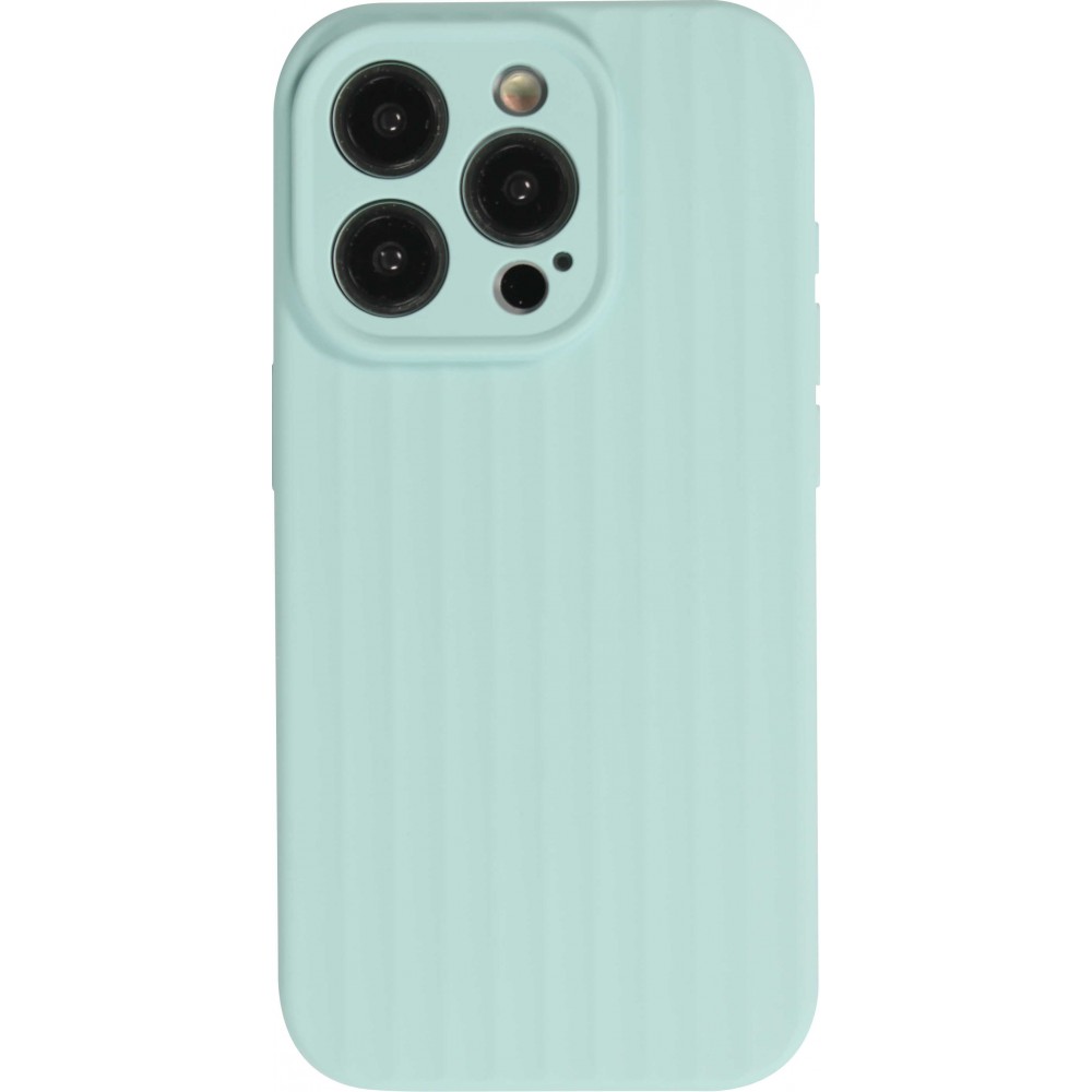 Coque iPhone 14 Pro Max - Silicone mat soft touch avec lignes en relief  - Turquoise