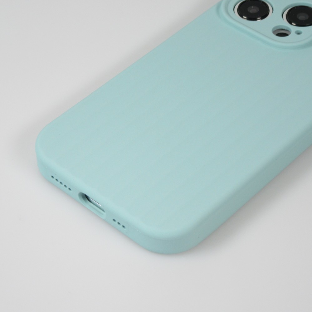 Coque iPhone 14 Pro Max - Silicone mat soft touch avec lignes en relief  - Turquoise