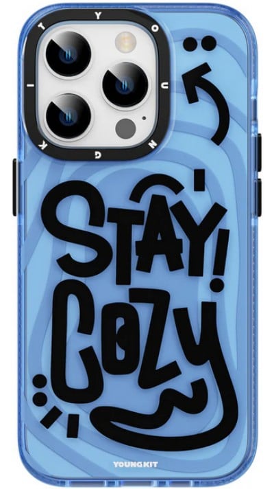 iPhone 14 Pro Case Hülle - Youngkit Happy Mood Glossy Case Stay Cozy - Blau