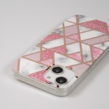 iPhone 15 Plus Case Hülle - Silikon Gel geometrische Streifen marble - Weiss/rosa