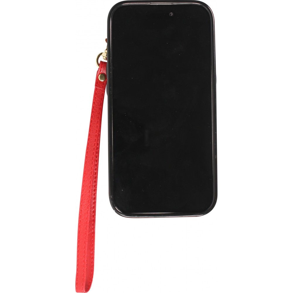 Coque iPhone 15 - Etui élégant look cuir DeLuxe avec portefeuille + anneau de support - Rouge