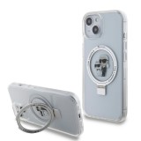 iPhone 14 Case Hülle - Karl Lagerfeld und Choupette Gel lackiert mit integriertem, abnehmbarem Metallstützring und Magsafe - Transparent