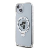 Coque iPhone 14 - Karl Lagerfeld et Choupette gel laqué avec anneau métallique de support amovible intégré et Magsafe - Transparent