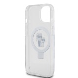 Coque iPhone 14 - Karl Lagerfeld et Choupette gel laqué avec anneau métallique de support amovible intégré et Magsafe - Transparent