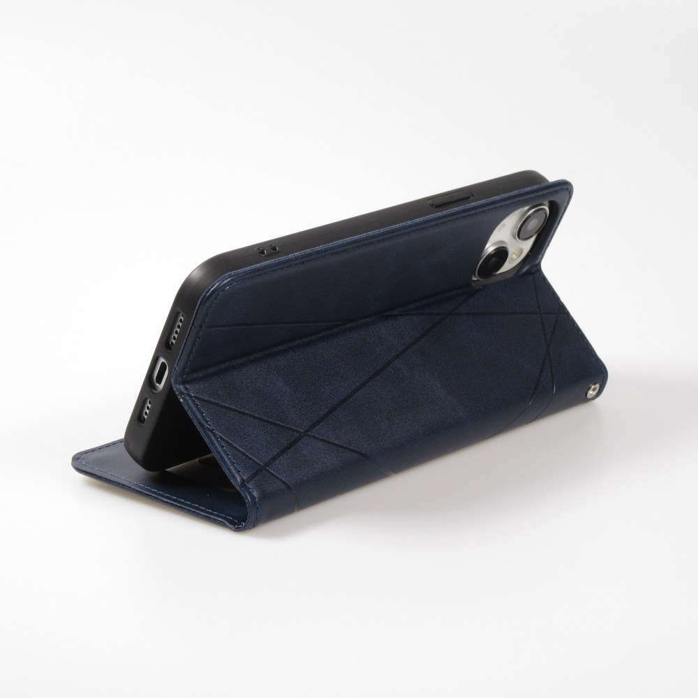 Coque iPhone 15 Plus - Flip Géometrique - Bleu