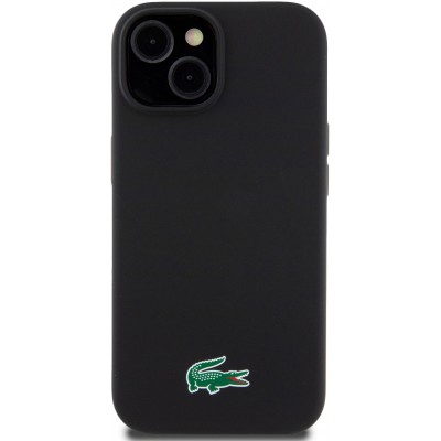 Coque iPhone 15 - Lacoste silicone soft touch Magsafe - Noir