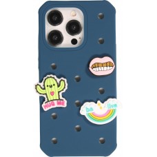 iPhone 15 Pro Case Hülle - Dicke Silikonhülle mit Löcher für Aufsteck-Sticker - Dunkelblau