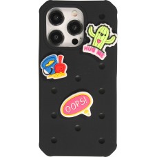 iPhone 15 Pro Case Hülle - Dicke Silikonhülle mit Löcher für Aufsteck-Sticker - Schwarz