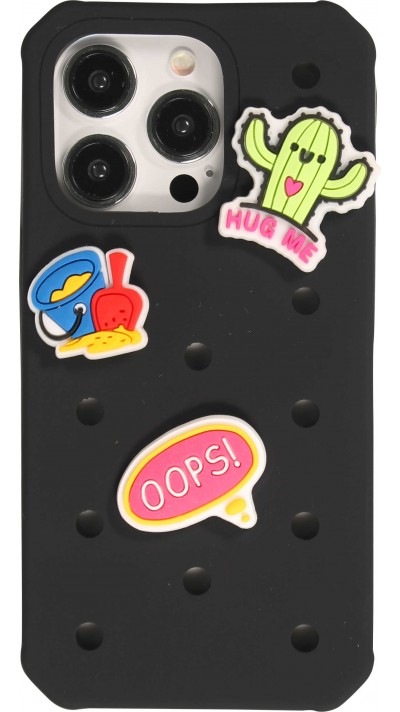 iPhone 15 Pro Case Hülle - Dicke Silikonhülle mit Löcher für Aufsteck-Sticker - Schwarz