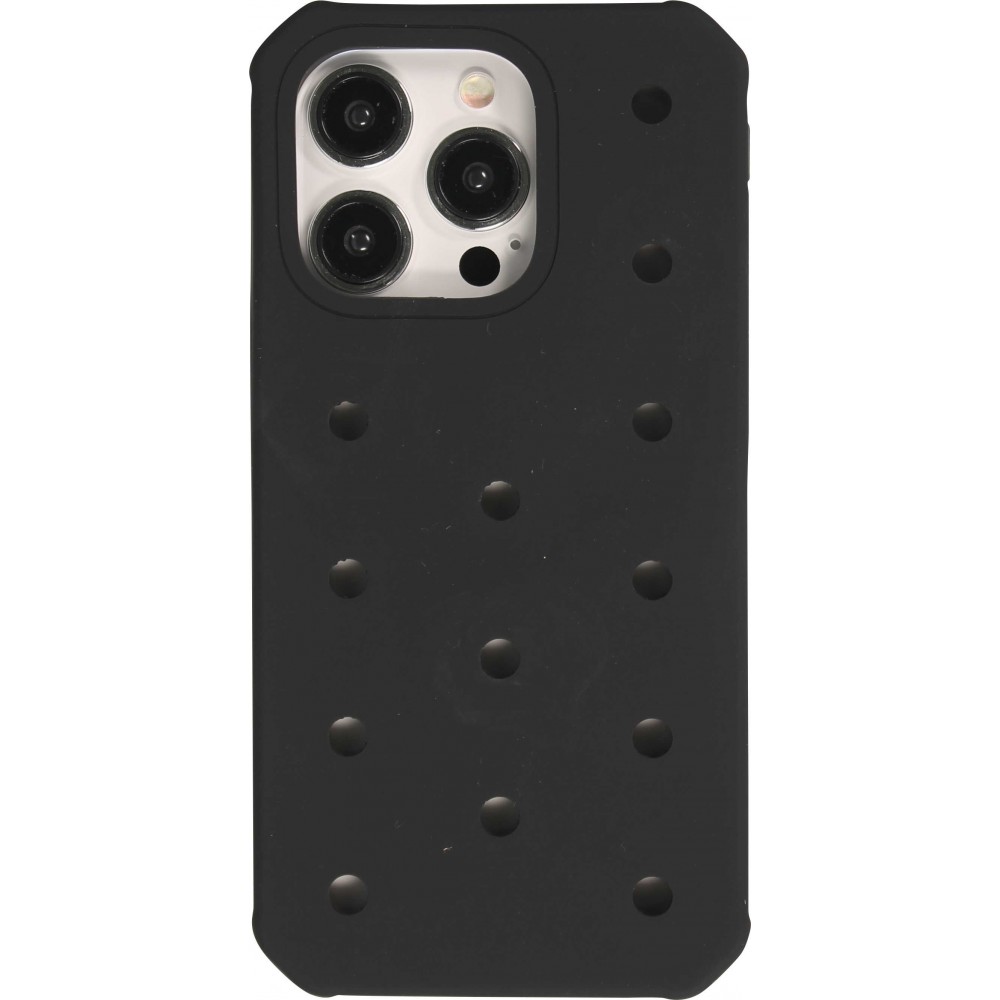 Coque iPhone 15 Pro - Case épais en silicone avec des trous pour les stickers à fixer - Noir