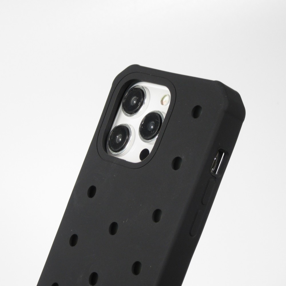 Coque iPhone 15 Pro - Case épais en silicone avec des trous pour les stickers à fixer - Noir