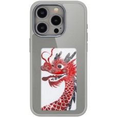 Coque iPhone 15 Pro Max - E-Ink Display DIY avec technologie NFC pour photo personnalisée - Gris