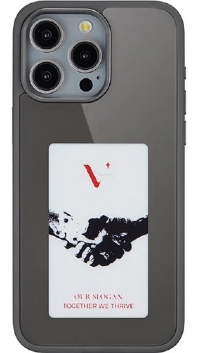 Coque iPhone 15 Pro - E-Ink Display DIY avec technologie NFC pour photo personnalisée - Noir