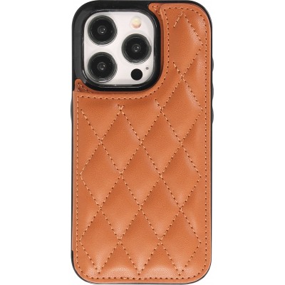 iPhone 15 Pro Case Hülle - Silikon case mit Kunstleder Oberfläche und aufklappbarem Portemonnaie - Braun