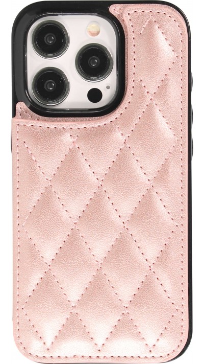 iPhone 15 Pro Case Hülle - Silikon case mit Kunstleder Oberfläche und aufklappbarem Portemonnaie - Rosa