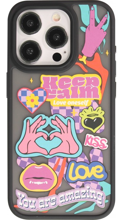 iPhone 15 Pro Case Hülle - Gummi Blur Keep Calm transparent - Schwarz