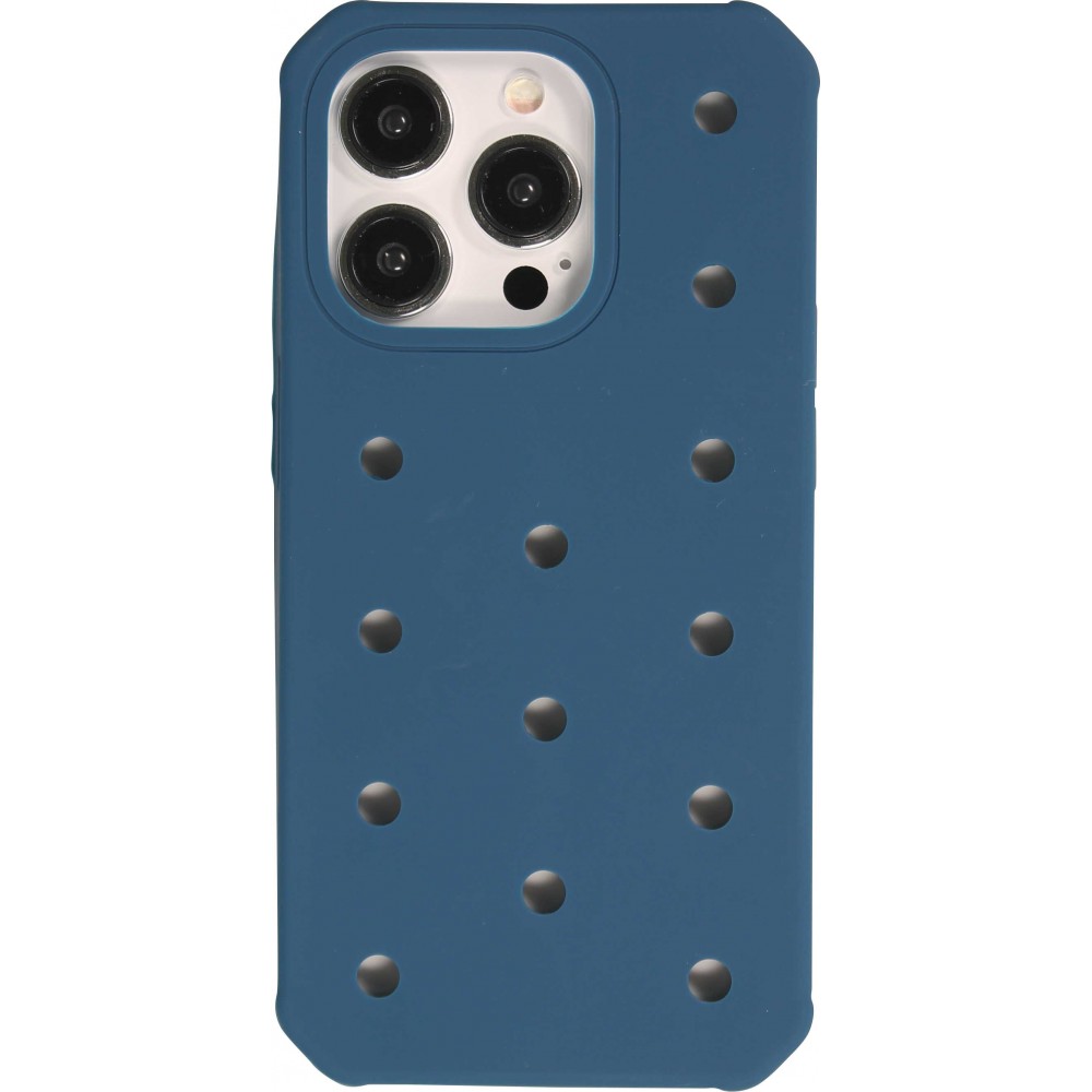 Coque iPhone 15 Pro Max - Case épais en silicone avec des trous pour les stickers à fixer - Bleu foncé