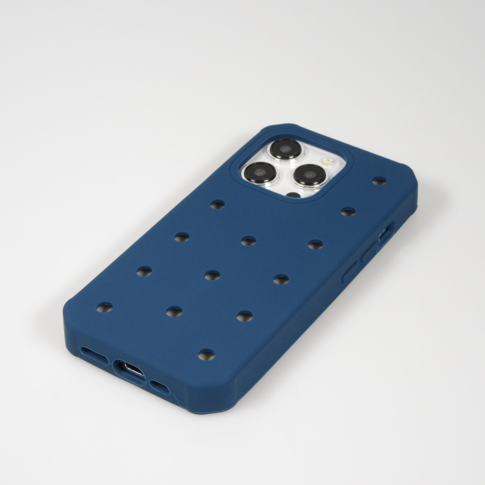 Coque iPhone 15 Pro Max - Case épais en silicone avec des trous pour les stickers à fixer - Bleu foncé