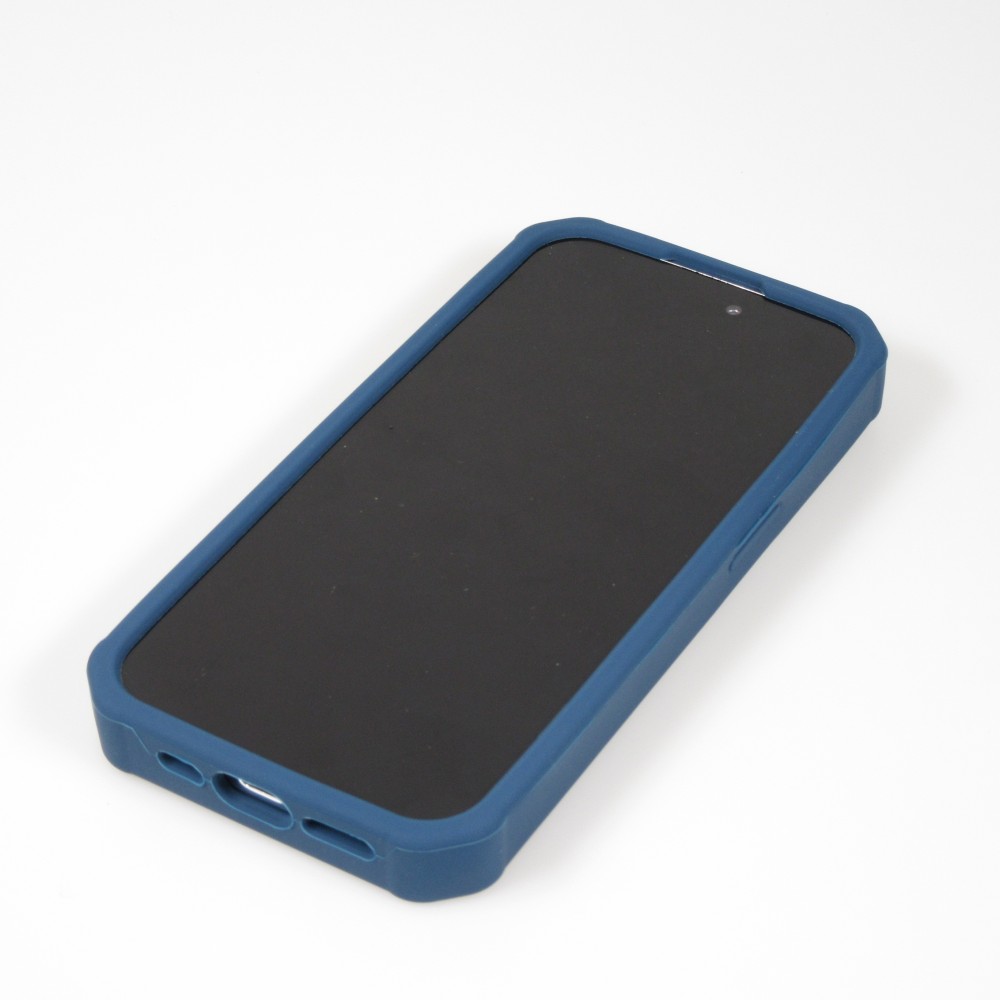 Coque iPhone 15 Pro Max - Case épais en silicone avec des trous pour les stickers à fixer - Bleu foncé