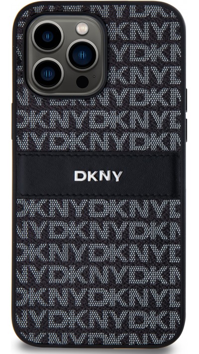 iPhone 15 Pro Max Case Hülle - DKNY Silikon Kunstleder Monogramm Metall-Logo - Schwarz