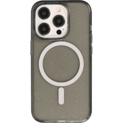 Coque iPhone 15 Pro Max - Silicone rigide avec dos paillettes et MagSafe - Noir