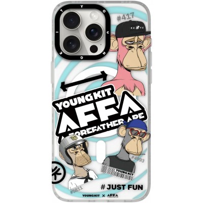 Coque iPhone 15 Pro Max - Youngkit Funny BoredApe (@BAYC) avec Magsafe - Bleu clair