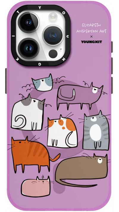 iPhone 15 Pro Case Hülle - Youngkit @Elizabeth Anderson Art Love Cat Case mit Magsafe  - Violett