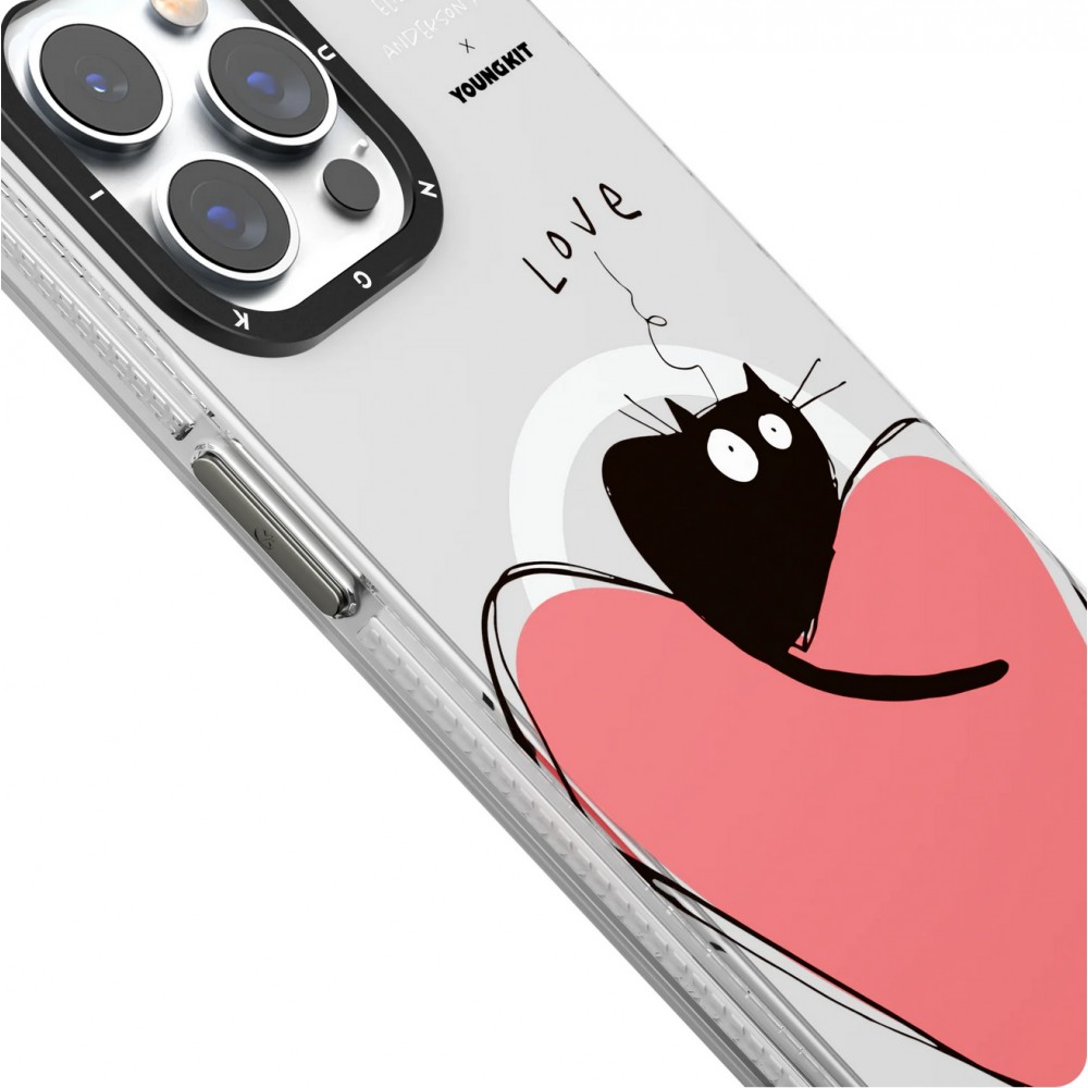 Coque iPhone 15 Pro - Youngkit @Elizabeth Anderson Art Love Cat Case avec Magsafe  - Violet