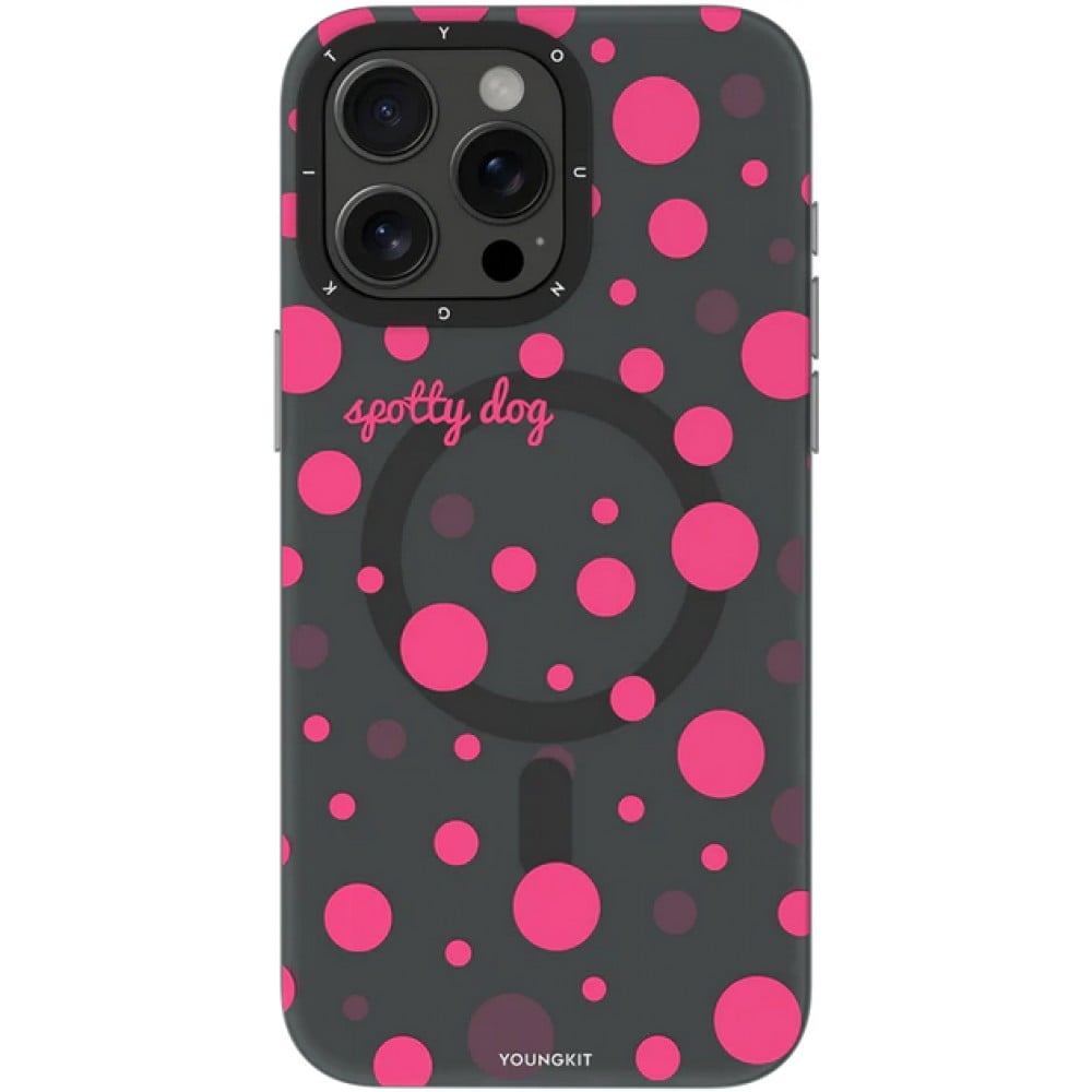 Coque iPhone 15 Pro - Youngkit Colorful Polka Dots Case avec Magsafe - Noir