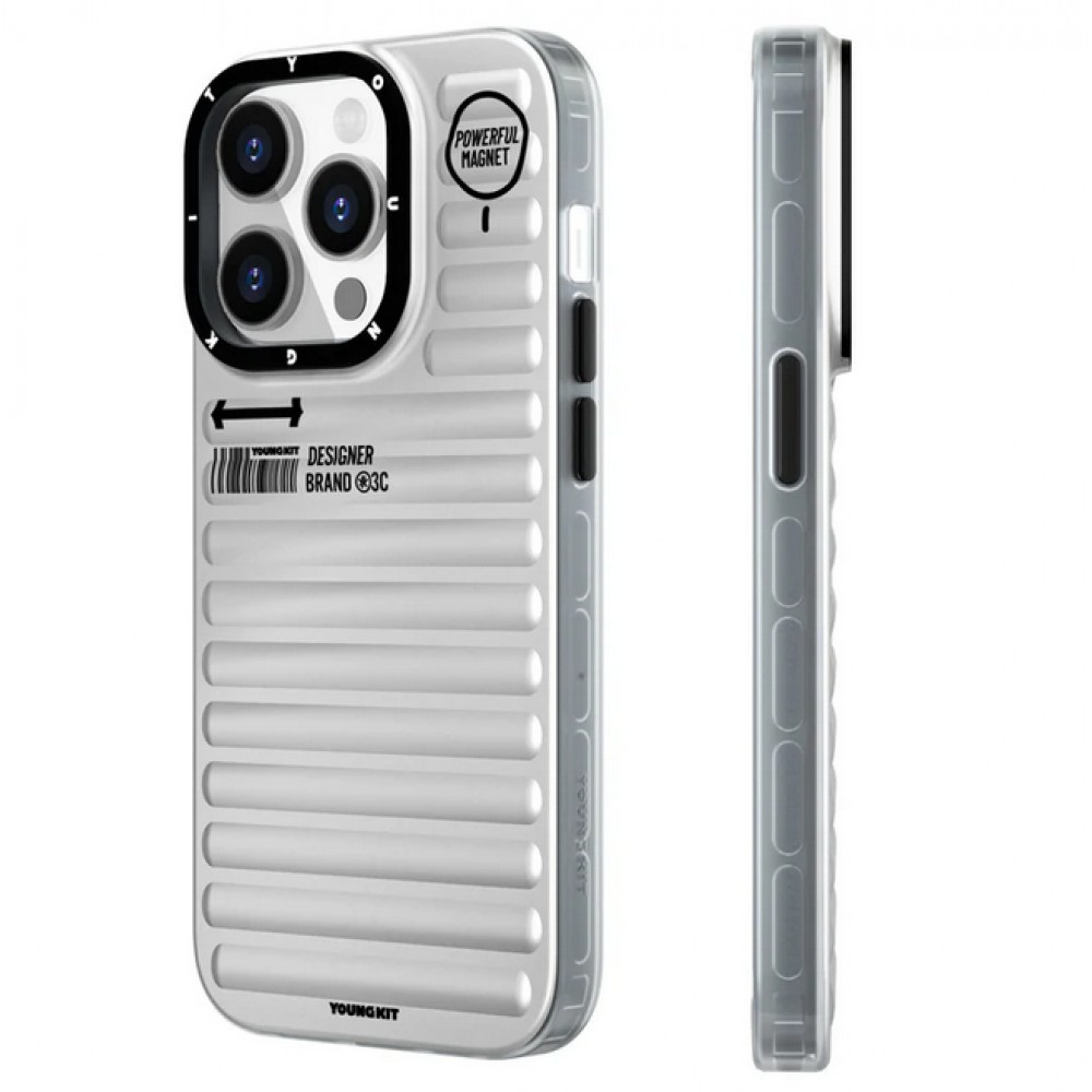 Coque iPhone 15 Pro - Youngkit True Color Luggage-Inspired avec MagSafe - Argent
