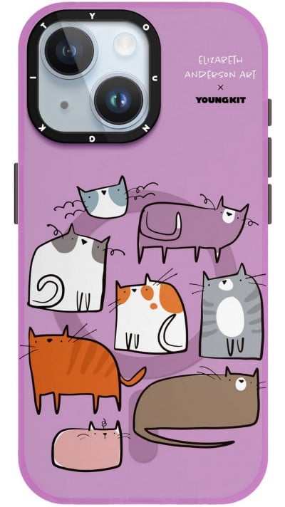 iPhone 15 Case Hülle - Youngkit @Elizabeth Anderson Art Love Cat Case mit Magsafe  - Violett