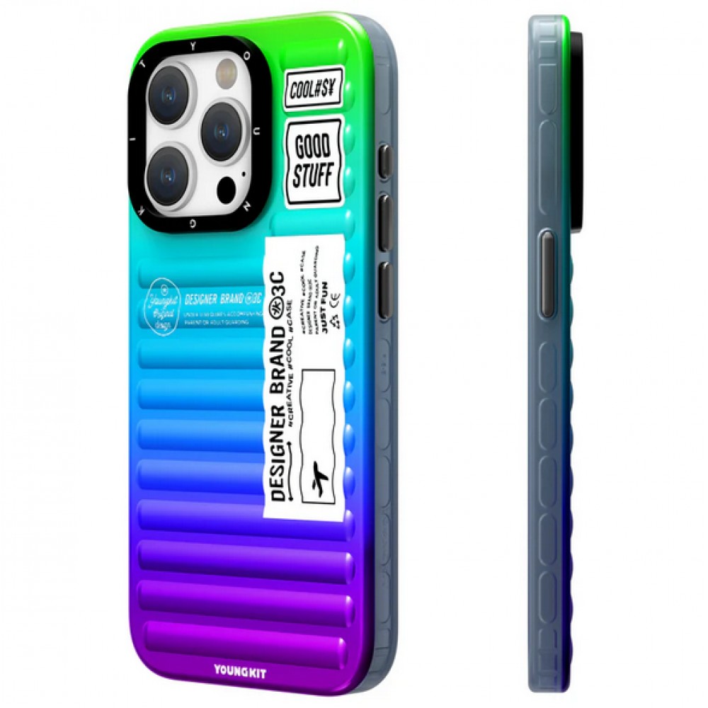 Coque iPhone 15 Pro Max - Youngkit Color-Gradient Luggage-Inspired Case - Violet/bleu