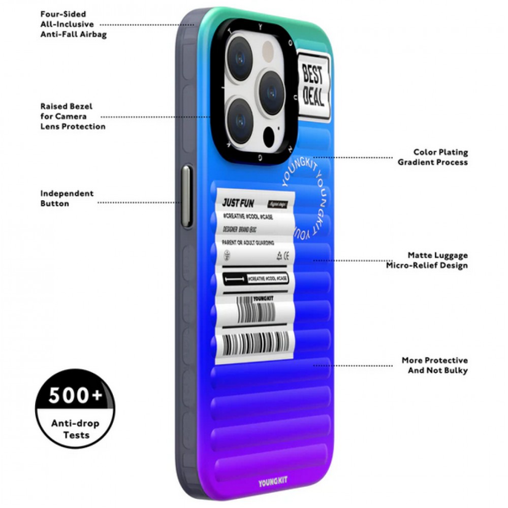 Coque iPhone 15 Pro Max - Youngkit Color-Gradient Luggage-Inspired Case - Violet/bleu