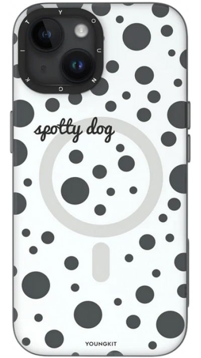 Coque iPhone 15 - Youngkit Colorful Polka Dots Case avec Magsafe - Blanc