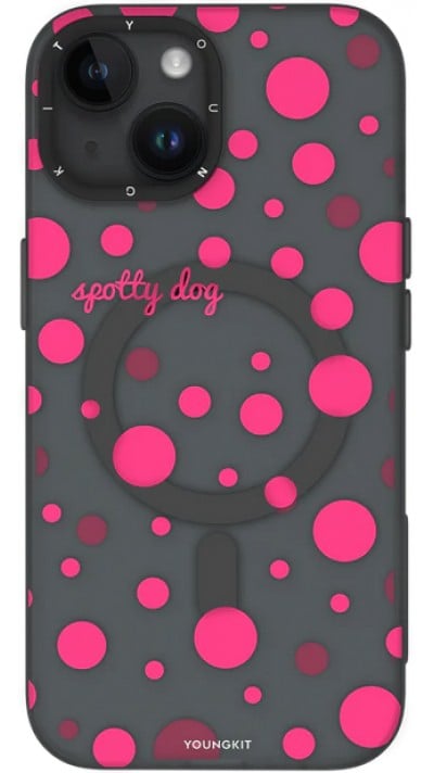iPhone 15 Case Hülle - Youngkit Colorful Polka Dots Case mit Magsafe - Schwarz