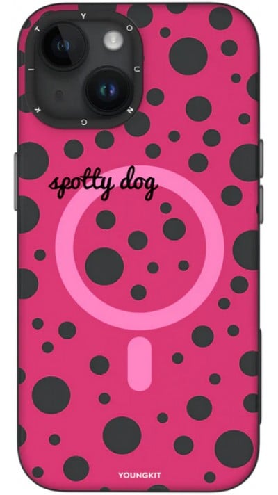 Coque iPhone 15 - Youngkit Colorful Polka Dots Case avec Magsafe - Rouge