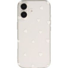 Coque iPhone 16 - Gel petit coeur transparent - Blanc