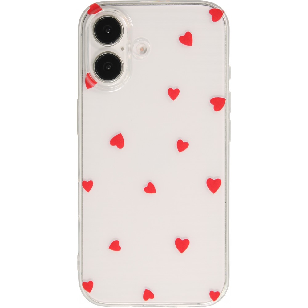 Coque iPhone 16 - Gel petit coeur transparent - Rouge