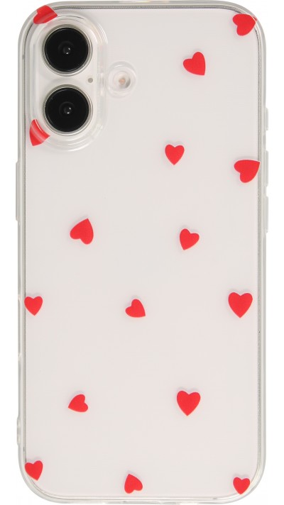 Coque iPhone 16 - Gel petit coeur transparent - Rouge