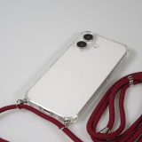 Coque iPhone 16 - Gel transparent avec lacet - Rouge