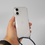 Coque iPhone 16 - Gel transparent avec lacet bleu tacheté